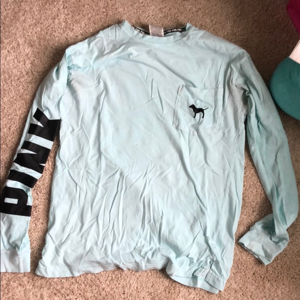 Pink/ Victoria Secret light blue long sleeve.